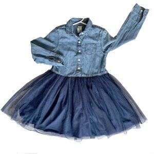 Osh Kosh B’gosh Toddler Girls Long Sleeve Button Up Tulle Tutu Dress Blue Sz 4T